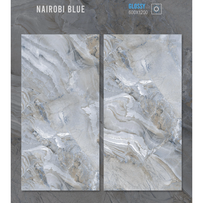 Nairobi Blue (60cm x 120cm) Glossy Porselen Piltə - Arnox Ceramic (Hindistan)