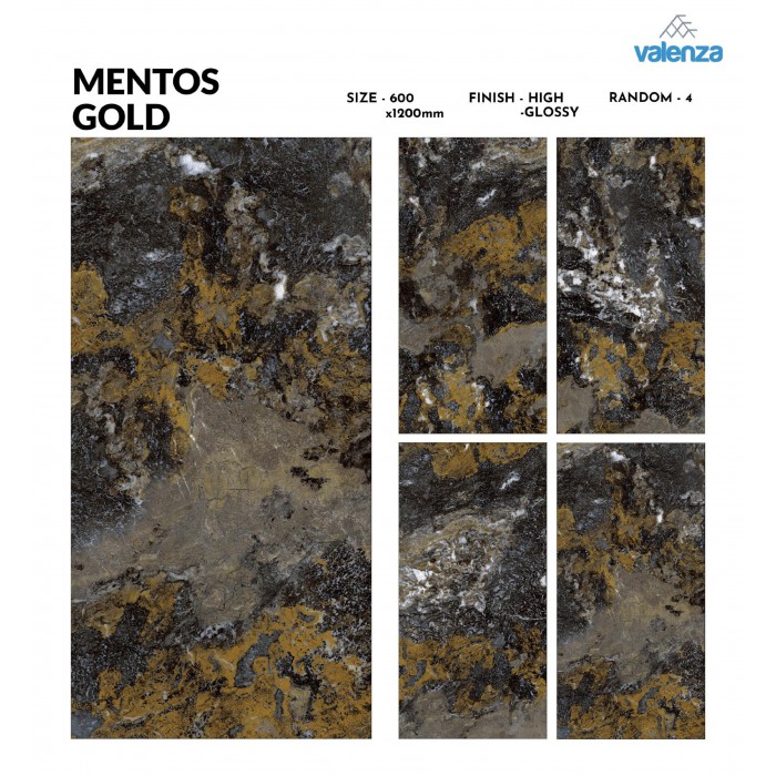 Mentos Gold  (60cm x 120cm) High Glossy Porselen Piltə - Valenza Ceramic (Hindistan)