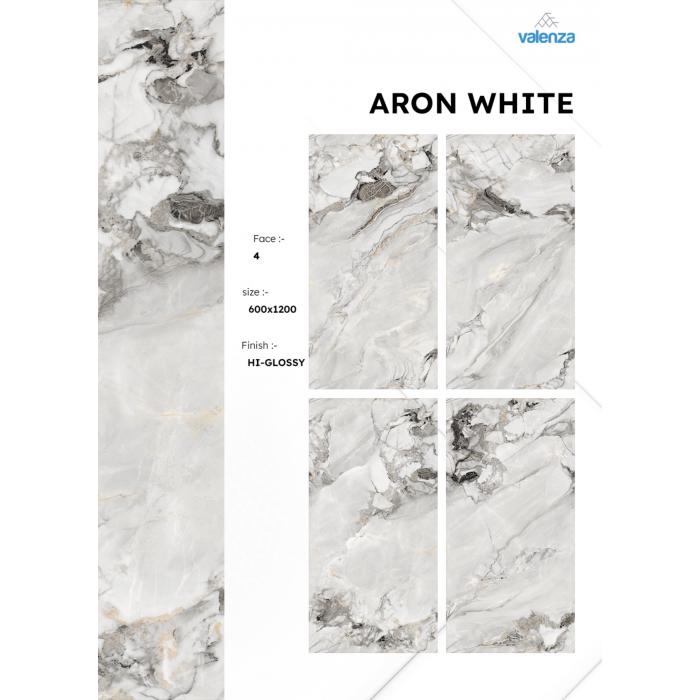 Aron White  (60cm x 120cm) High Glossy Porselen Piltə - Arnox Ceramic (Hindistan)