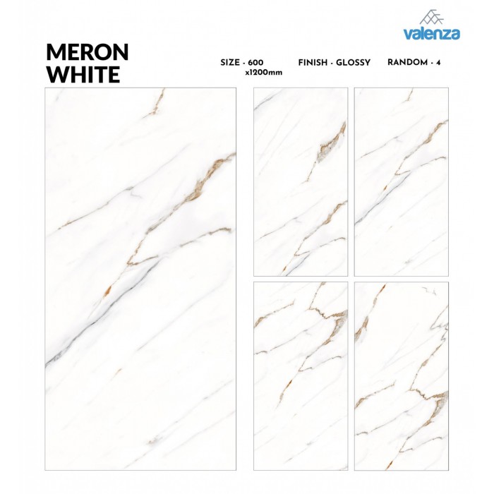Meron White (60cm x 120cm) High Glossy Porselen Piltə - Valenza Ceramic (Hindistan)