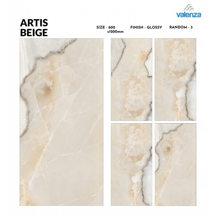 Artis Beige (60cm x 120cm) High Glossy Porselen Piltə - Valenza Ceramic (Hindistan)