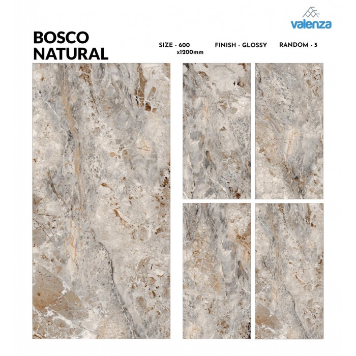 Bosco Natural (60cm x 120cm) High Glossy Porselen Piltə - Valenza Ceramic (Hindistan)