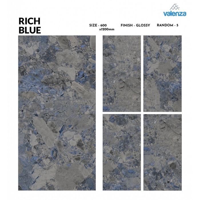 Rich Blue (60cm x 120cm) High Glossy Porselen Piltə - Valenza Ceramic (Hindistan)