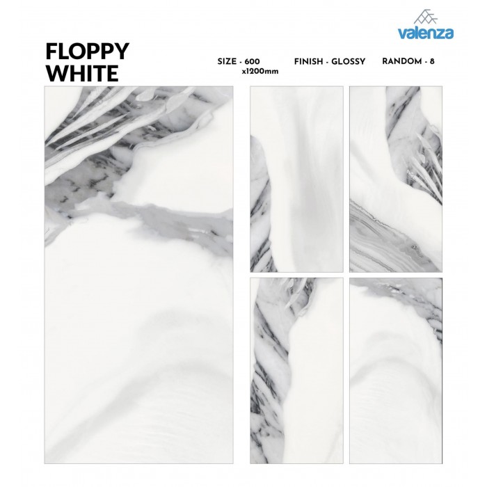 Floppy White  (60cm x 120cm) High Glossy Porselen Piltə - Valenza Ceramic (Hindistan)