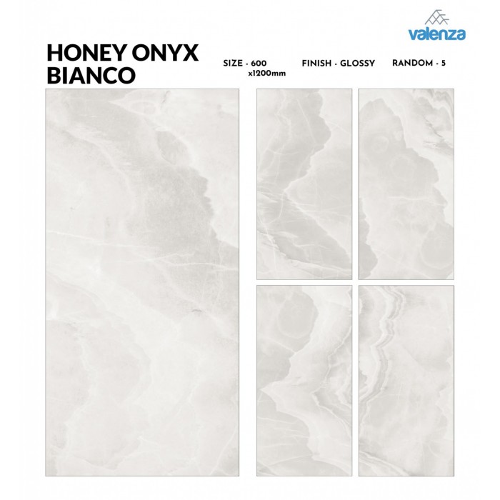 Honey Onyx Bianco  (60cm x 120cm) High Glossy Porselen Piltə - Valenza Ceramic (Hindistan)