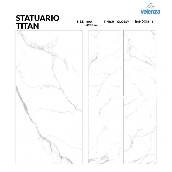 Statuario Titan (60cm x 120cm) High Glossy Porselen Piltə - Valenza Ceramic (Hindistan)