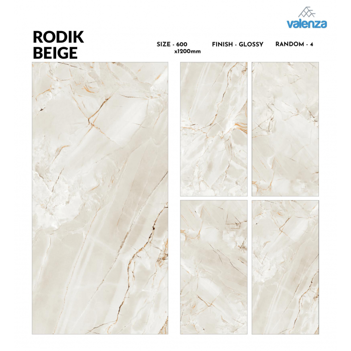 Rodik Beige  (60cm x 120cm) High Glossy Porselen Piltə - Arnox Ceramic (Hindistan)